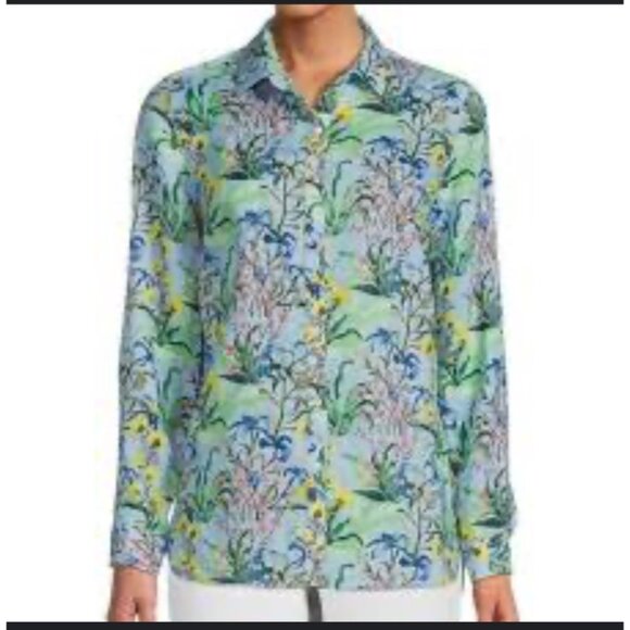 J. McLaughlin XS Floral Button-Up Shirt In Lightweight Linen - Picture 1 of 9